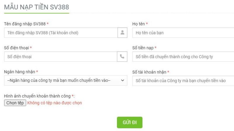 Nạp tiền SV288 qua tài khoản ngân hàng siêu đơn giản